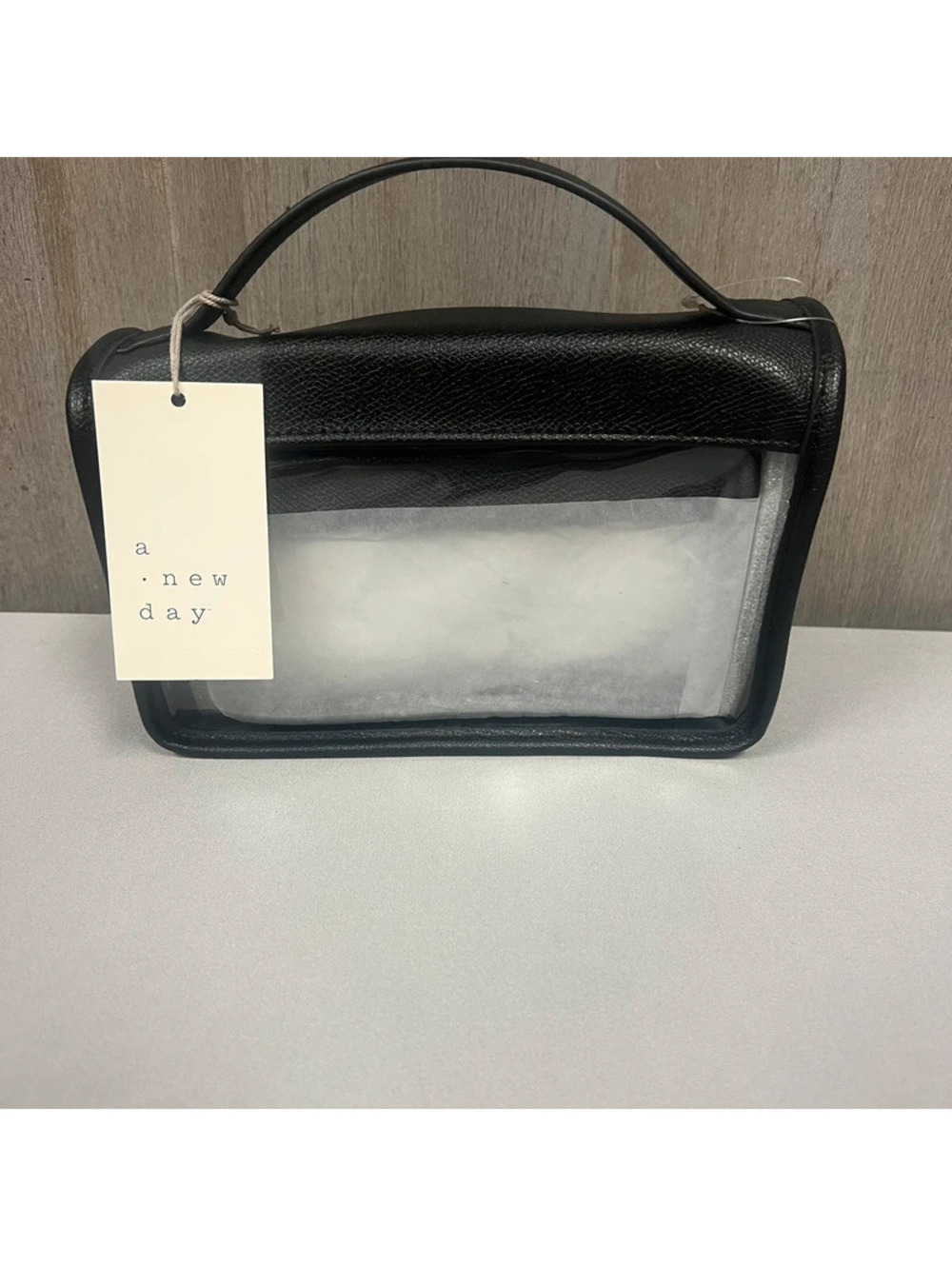 a new day Black and Clear Structured Top Handle Cosmetic Bag with Zip Closure -